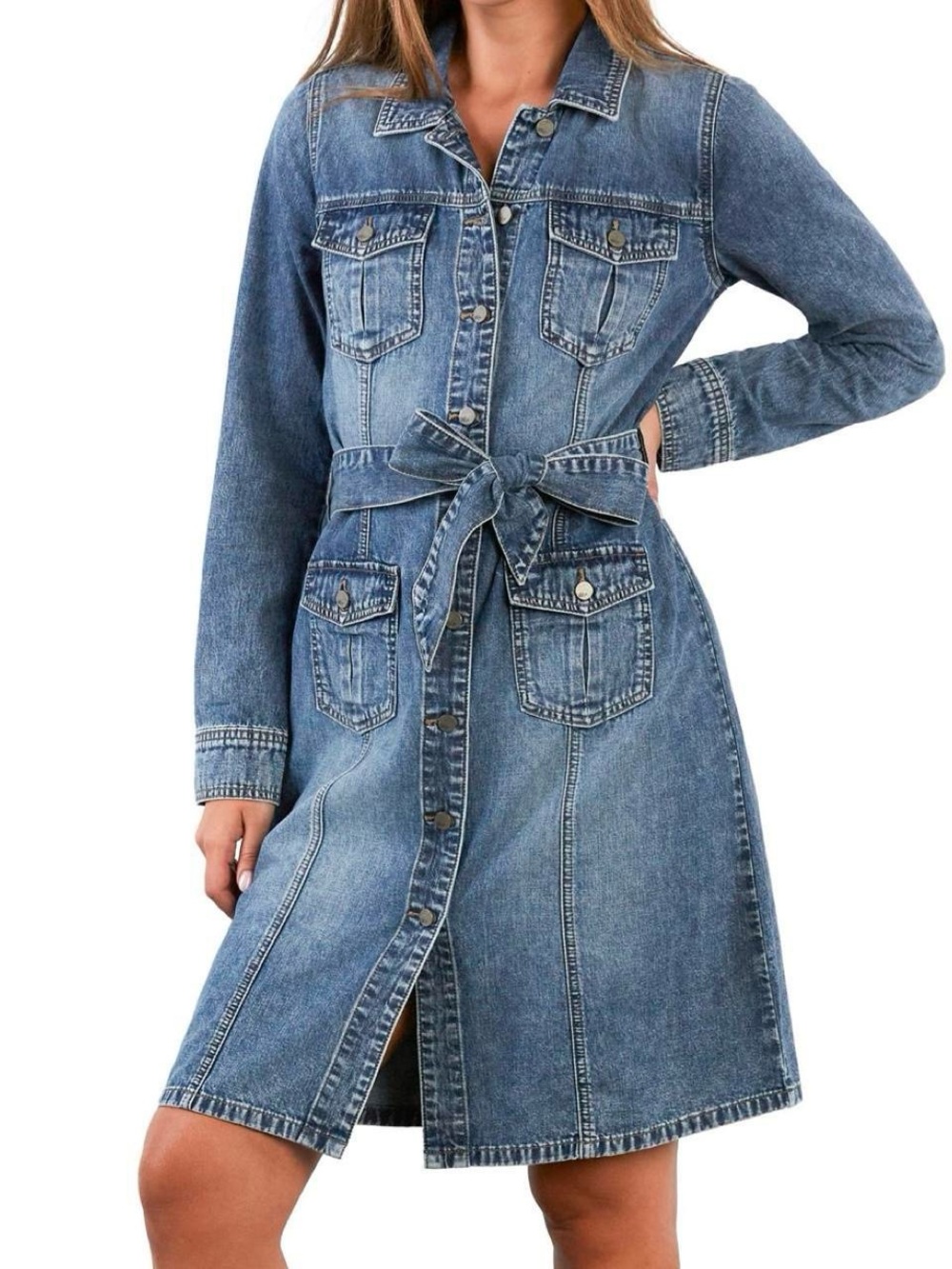 Wash Lab Eleanor Belted Denim Shirtdress
